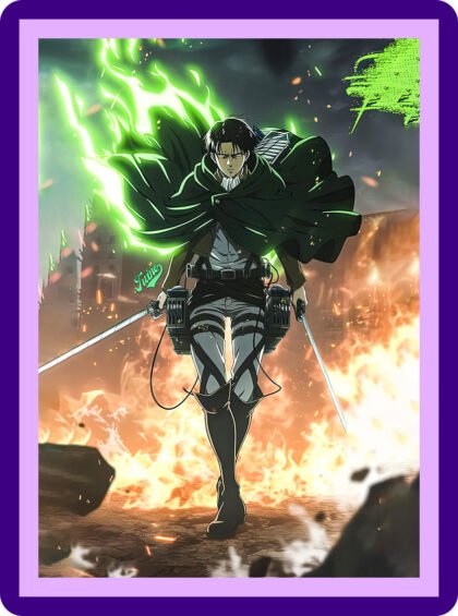 Attack on Titan Levi Ackerman Green Flame Aesthetic Poster