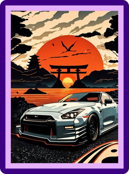 Nissan GT-R Nismo Sunset Torii Aesthetic Poster