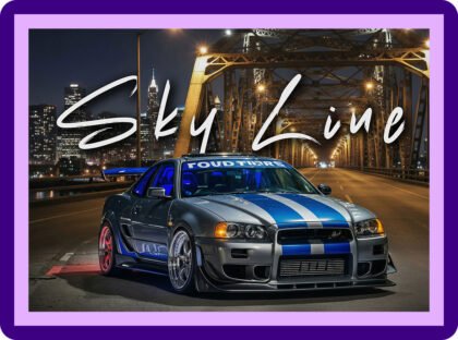 Nissan Skyline GT-R R34 Bridge Night Aesthetic Poster