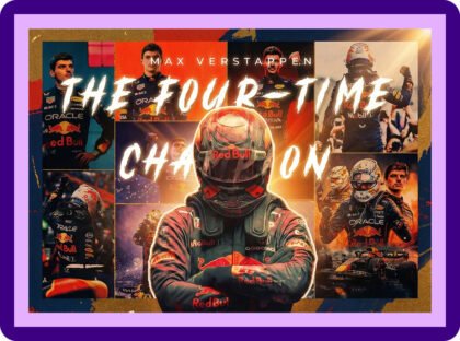 Max Verstappen Four-Time Champion Collage Aesthetic Poster