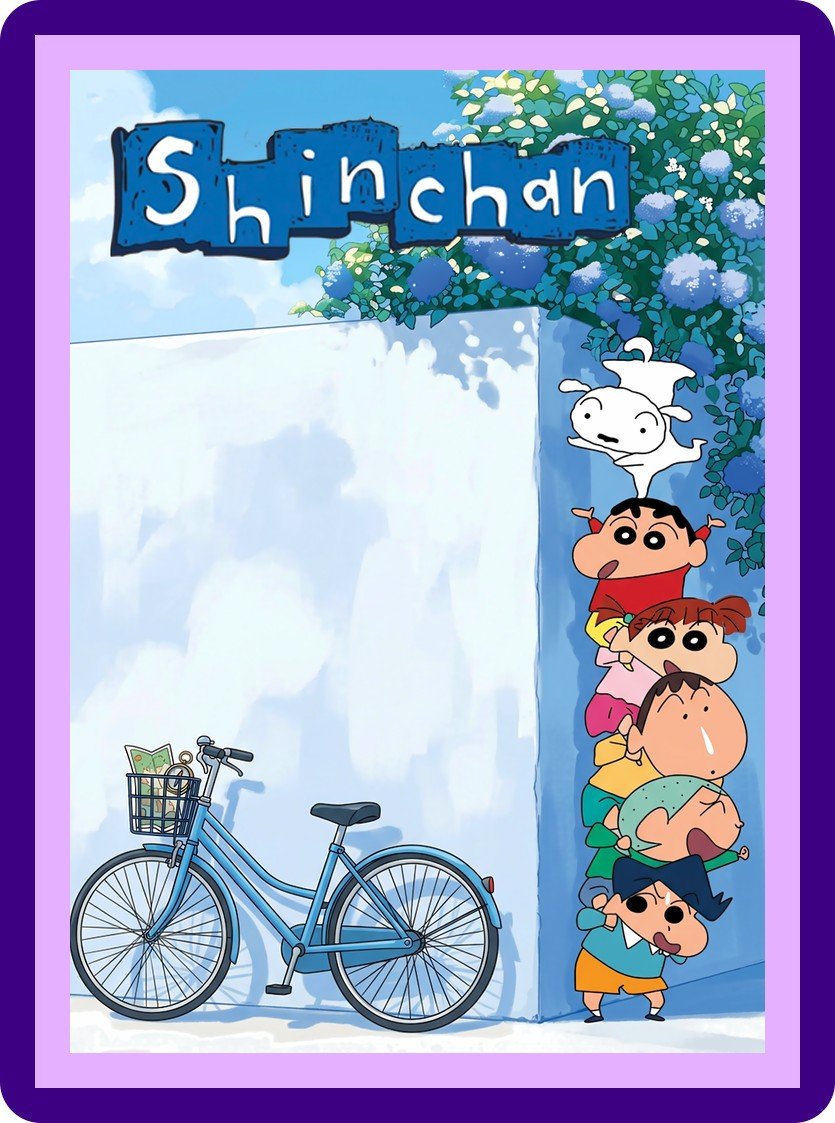 Shinchan Gang Corner Peek Blue Summer Aesthetic Poster