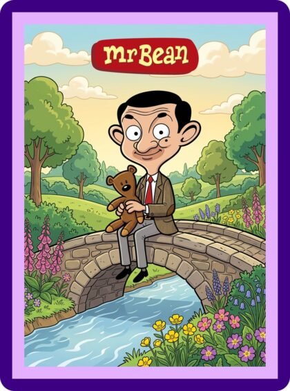 Mr. Bean Cartoon Garden Bridge Teddy Peaceful Aesthetic Poster
