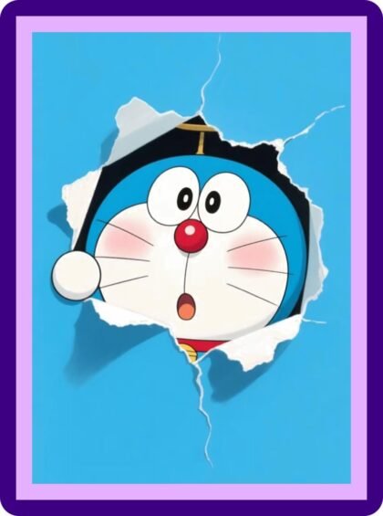 Doraemon Breaking Through Wall Surprise Aesthetic Poster
