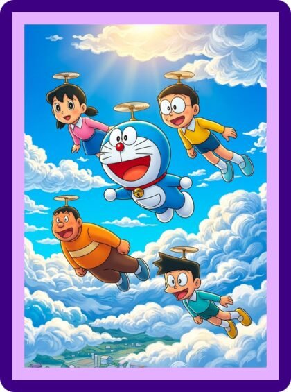 Doraemon Gang Sky Adventure Bamboo Copter Aesthetic Poster