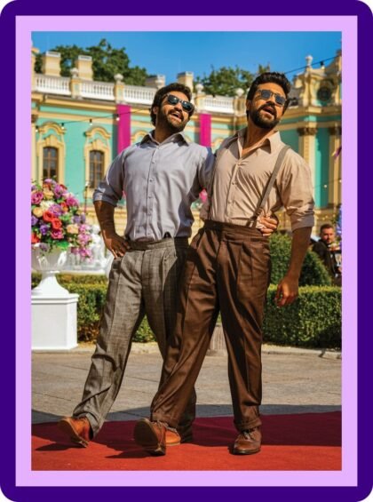 NTR Jr & Ram Charan RRR Vintage Style Red Carpet Duo Aesthetic Poster