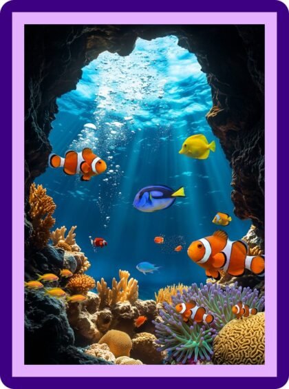 Underwater Coral Reef Clownfish Sunrays Aesthetic Poster