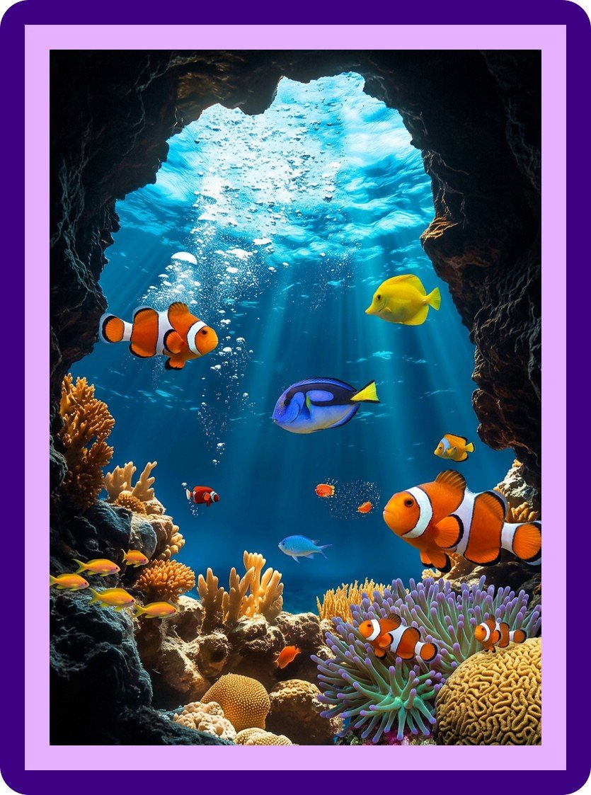 Underwater Coral Reef Clownfish Sunrays Aesthetic Poster