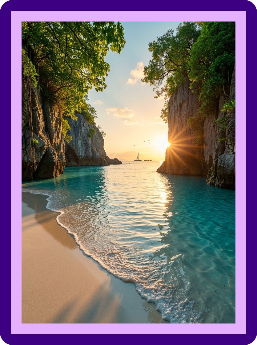 Tropical Lagoon Sunburst Cove Aesthetic Poster