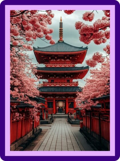Japanese Pagoda Cherry Blossom Aesthetic Poster