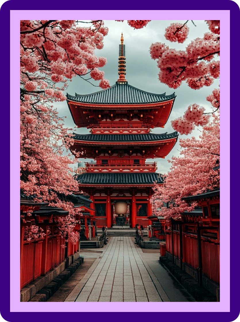 Japanese Pagoda Cherry Blossom Aesthetic Poster