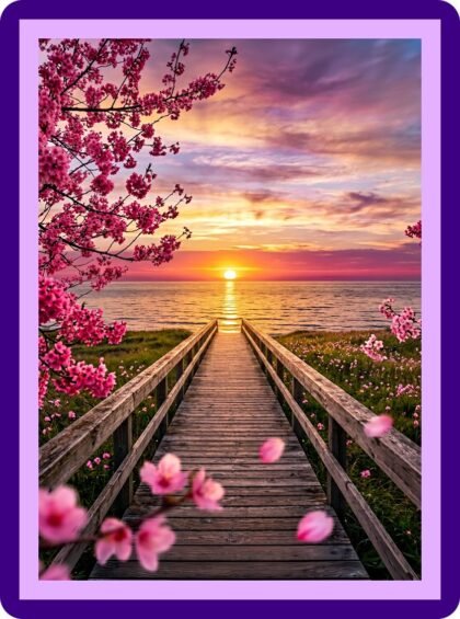 Boardwalk Sunset Cherry Blossom Aesthetic Poster