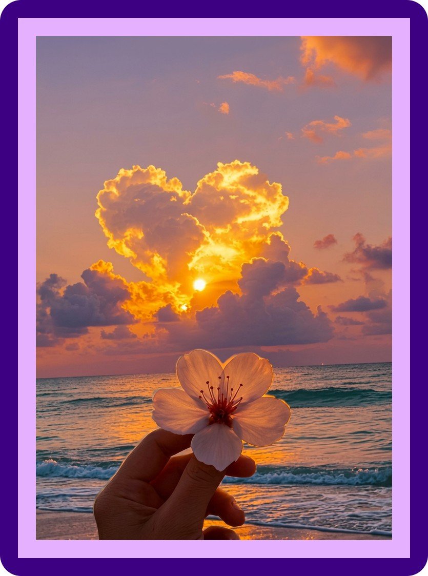 Cherry Blossom Heart Cloud Sunset Aesthetic Poster