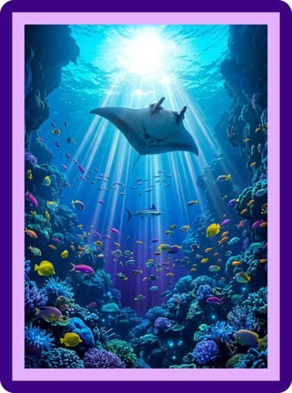 Manta Ray Coral Reef Sunrays Aesthetic Poster