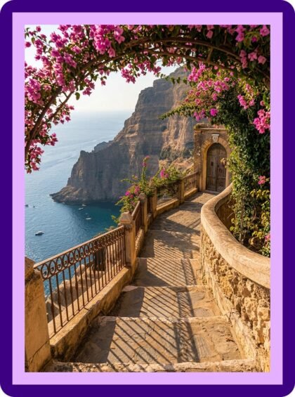 Amalfi Coast Bougainvillea Walkway Aesthetic Poster