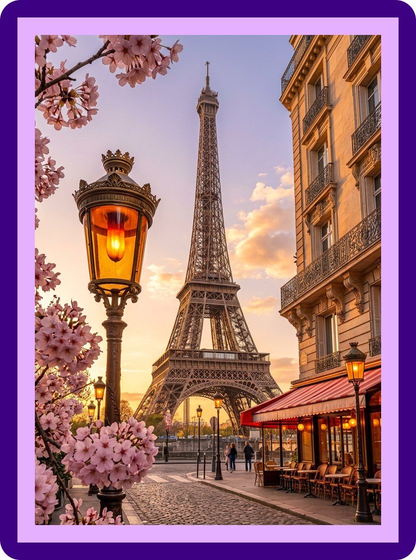 Paris Eiffel Tower Cherry Blossom Street Aesthetic Poster