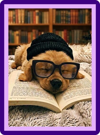 Sleepy Puppy Beanie Glasses Bookworm Aesthetic Poster