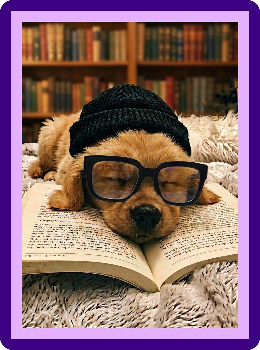 Sleepy Puppy Beanie Glasses Bookworm Aesthetic Poster