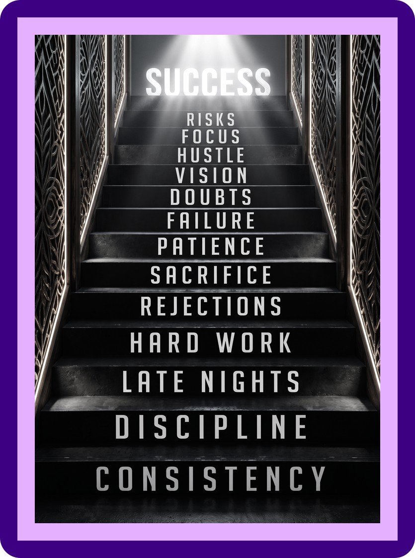 Success Staircase Hustle Discipline Typography Aesthetic Poster