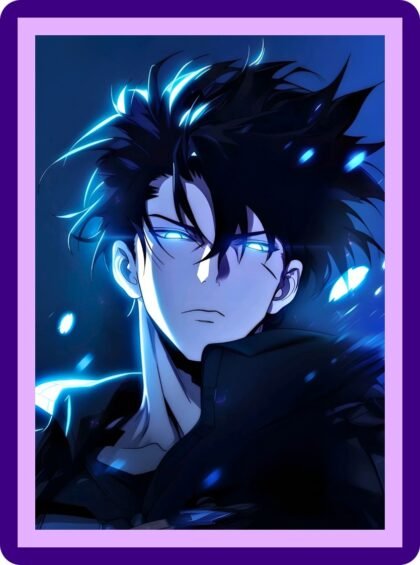 Solo Leveling Sung Jinwoo Blue Glow Dark Anime Poster
