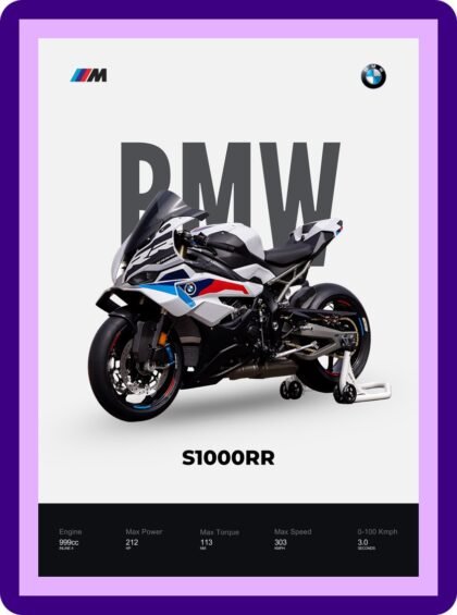 BMW S1000RR White Blue Superbike Poster