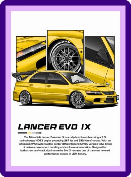 Mitsubishi Lancer Evolution IX Yellow Car Poster