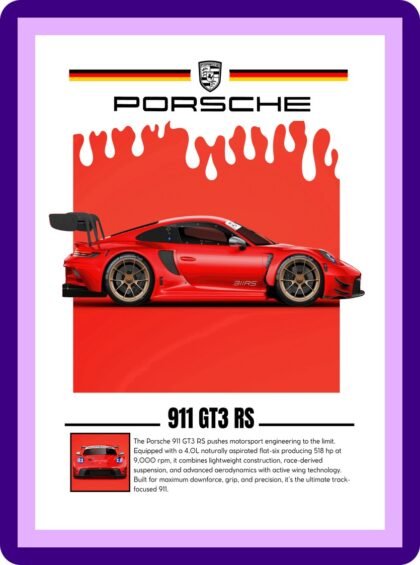 Porsche 911 GT3 RS Red Track Sports Car Poster