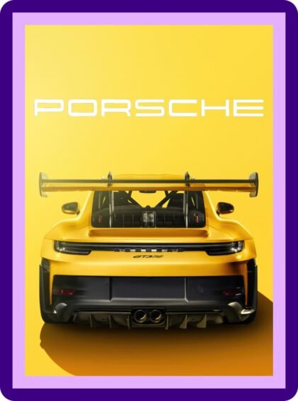 Porsche 911 GT3 RS Yellow Rear Car Poster