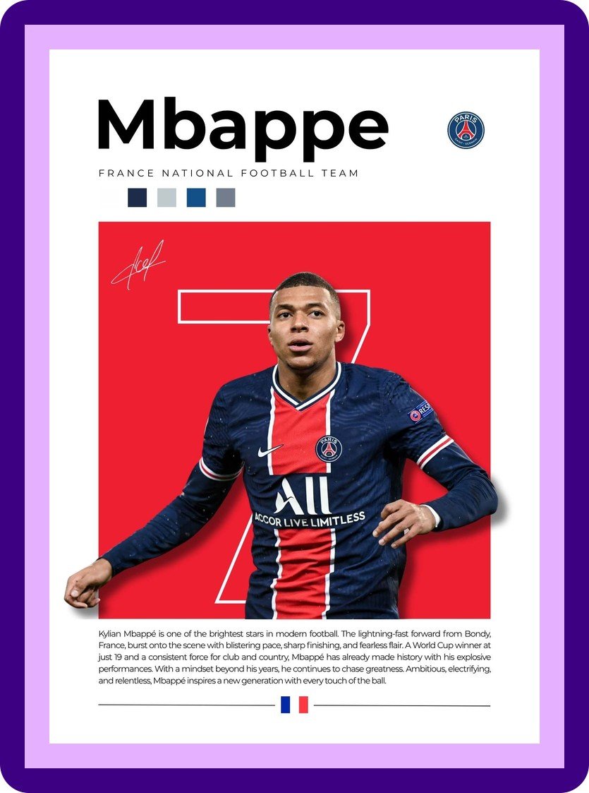 Kylian Mbappe PSG Number 7 Football Poster