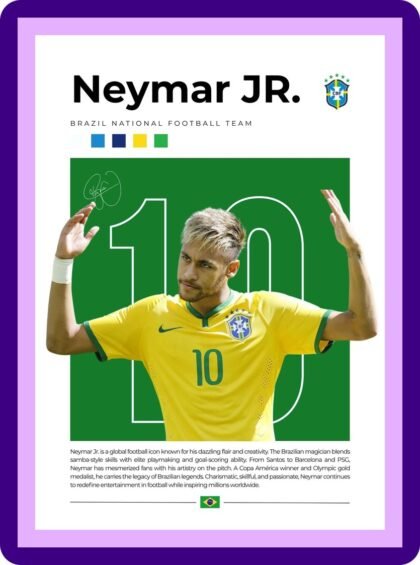 Neymar Jr Brazil Number 10 Football Poster