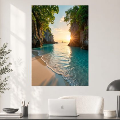 Tropical Lagoon Sunburst Cove Aesthetic Poster
