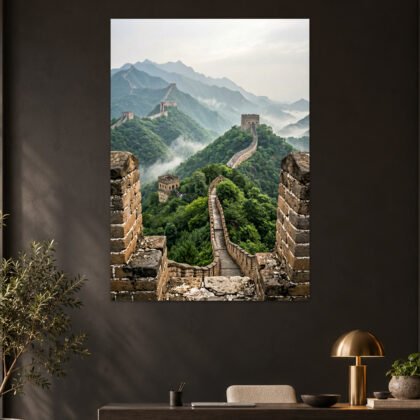 Great Wall Of China Misty Mountains Aesthetic Poster