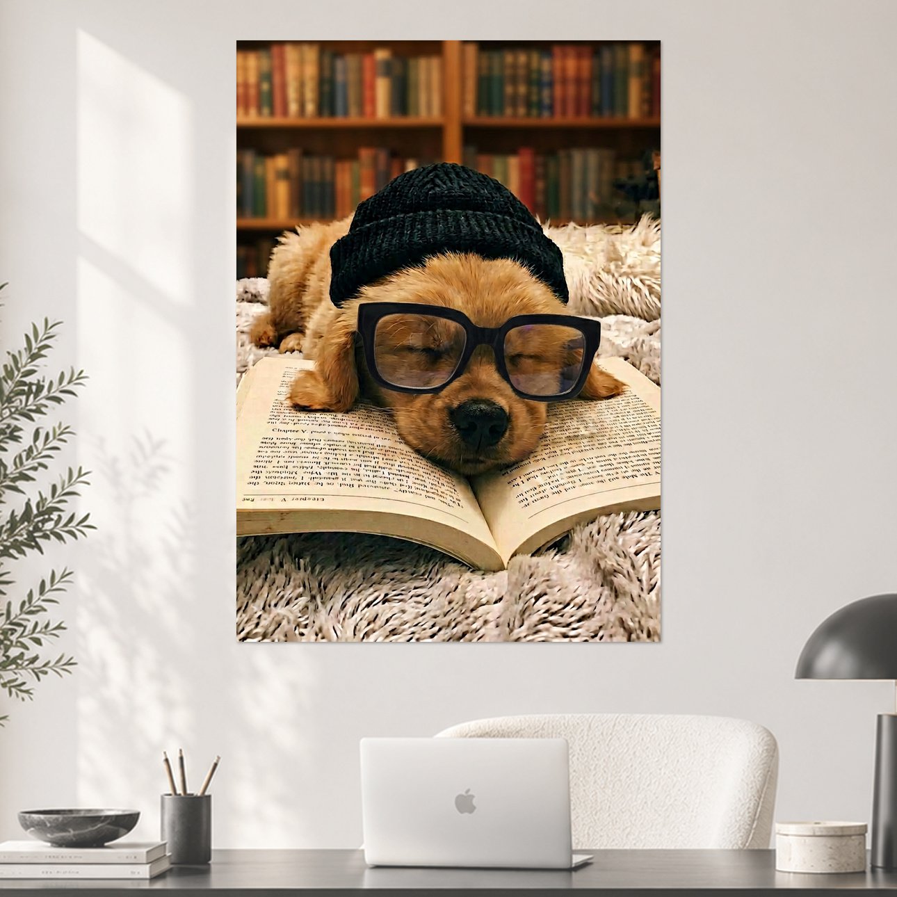 Sleepy Puppy Beanie Glasses Bookworm Aesthetic Poster