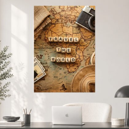 Travel The World Vintage Map Typography Aesthetic Poster