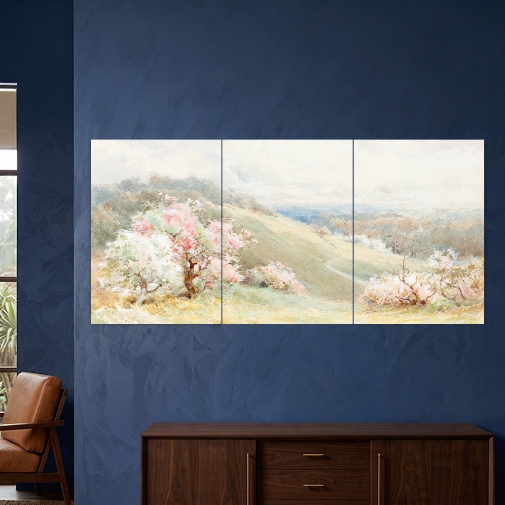 Pastel Blossom Mountain Landscape Split Poster