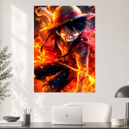 One Piece Monkey D Luffy Fire Battle Straw Hat Anime Poster