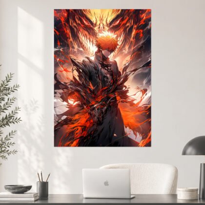 Bleach Ichigo Kurosaki Fire Shards Battle Anime Poster