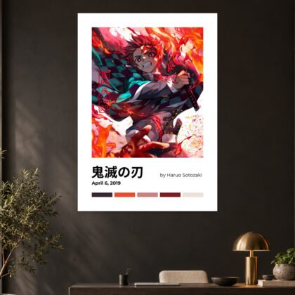 Demon Slayer Tanjiro Fire Battle Minimalist Anime Poster