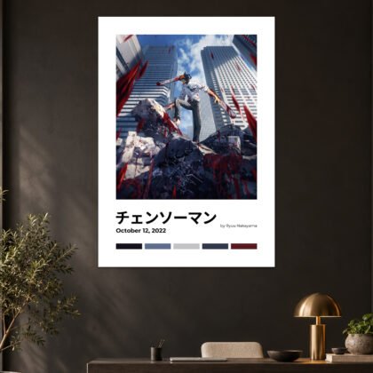Chainsaw Man Denji City Battle Minimalist Anime Poster