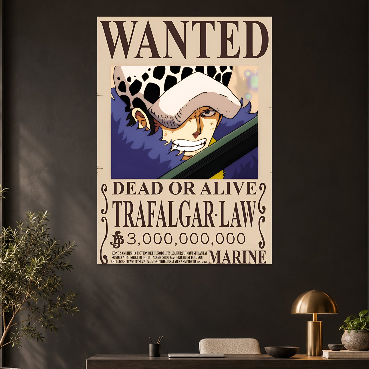 One Piece Trafalgar Law Wanted Poster Anime Print