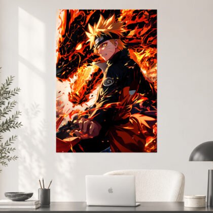 Naruto Uzumaki Nine Tails Mode Fire Battle Anime Poster