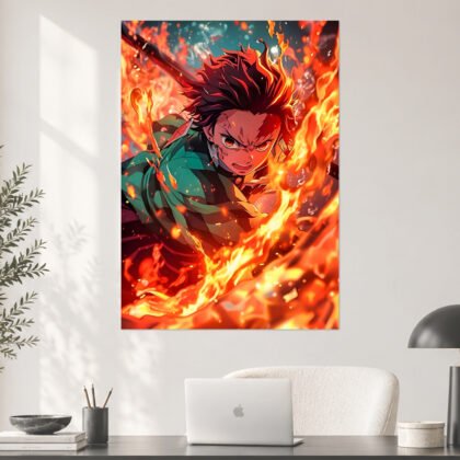 Demon Slayer Tanjiro Sun Breathing Fire Sword Anime Poster