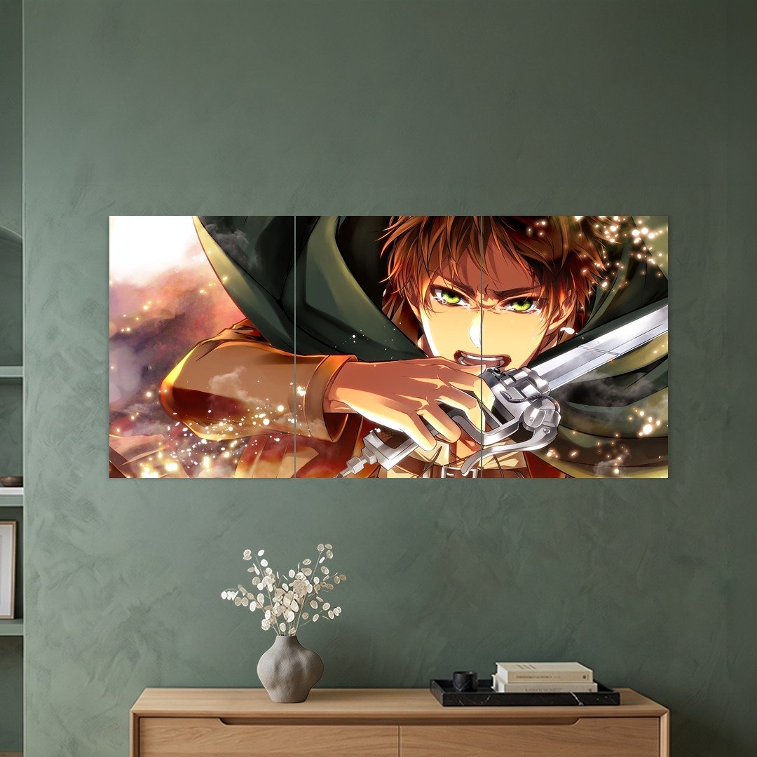 Eren Yeager Sword Action Split Poster