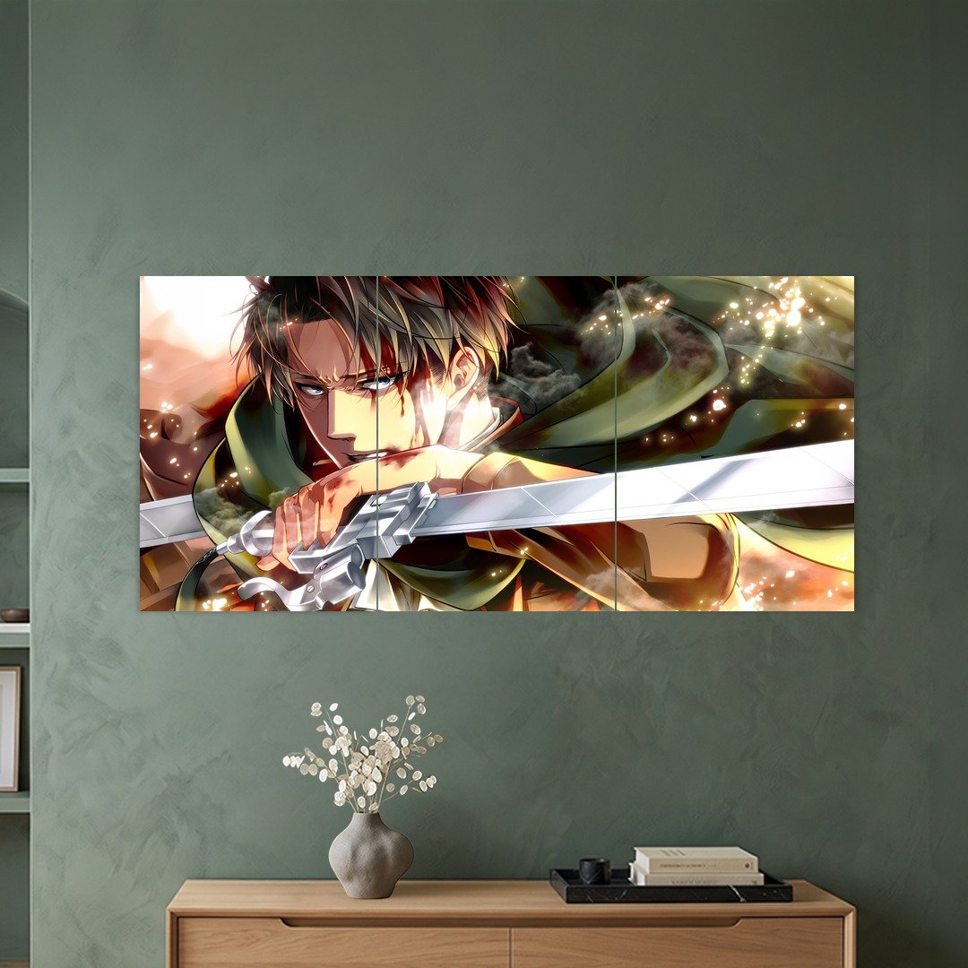 Levi Ackerman Sword Action Split Poster