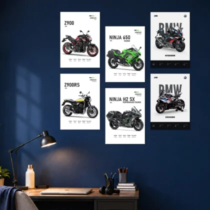 Kawasaki and BMW Bikes Set Posters