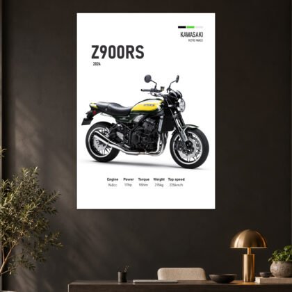 Kawasaki Z900RS Retro Green Yellow Bike Poster