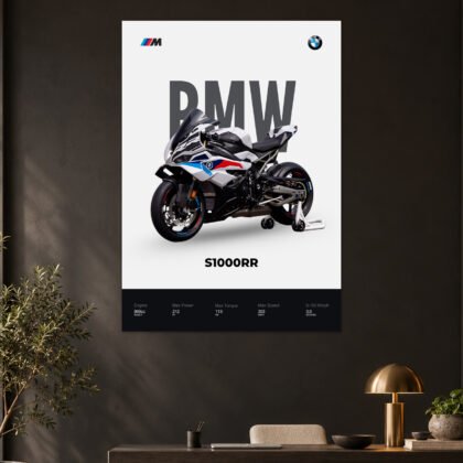 BMW S1000RR White Blue Superbike Poster