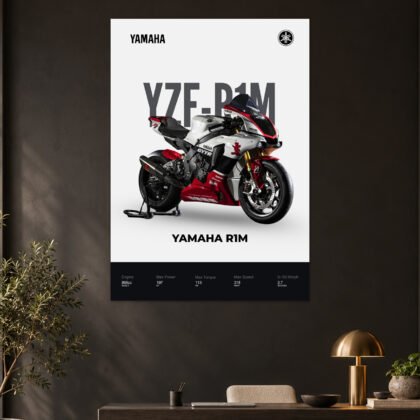 Yamaha YZF-R1M White Red Racing Bike Poster