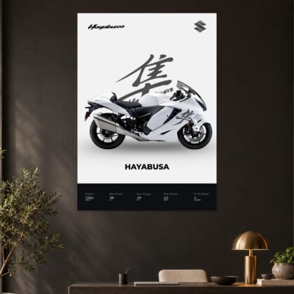 Suzuki Hayabusa White Speed Legend Bike Poster