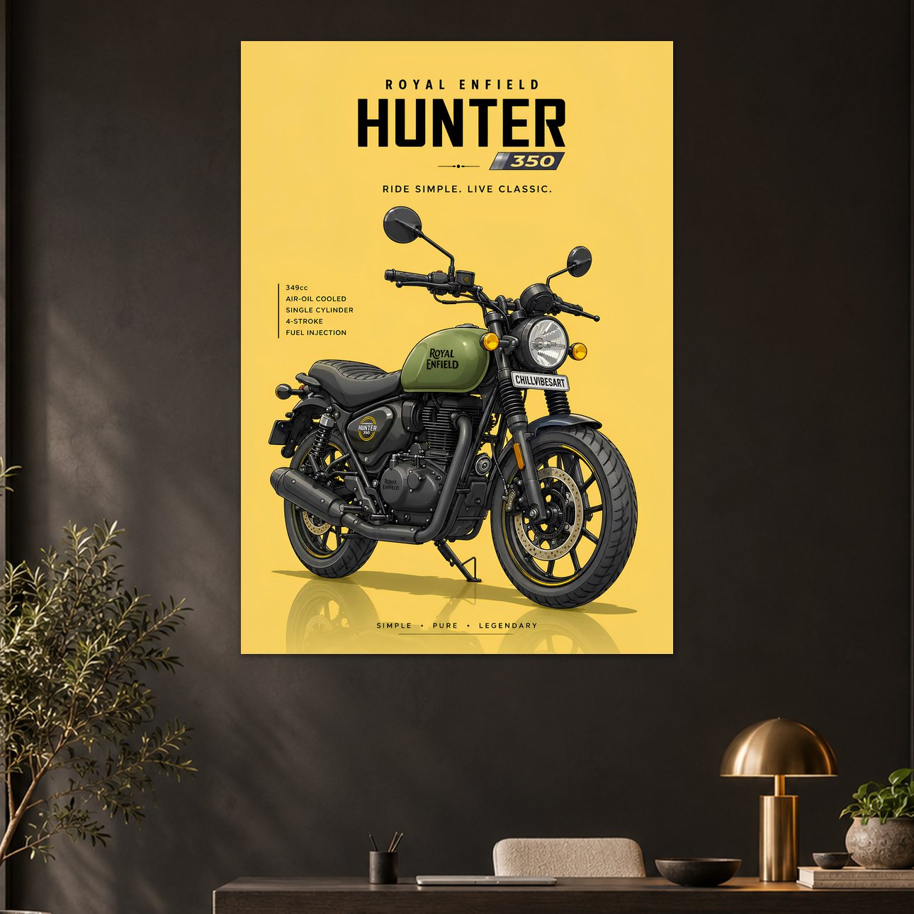 Royal Enfield Hunter 350 Yellow Technical Bike Poster