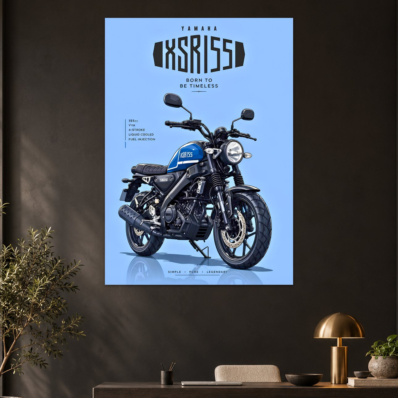 Yamaha XSR155 Blue Retro Bike Poster